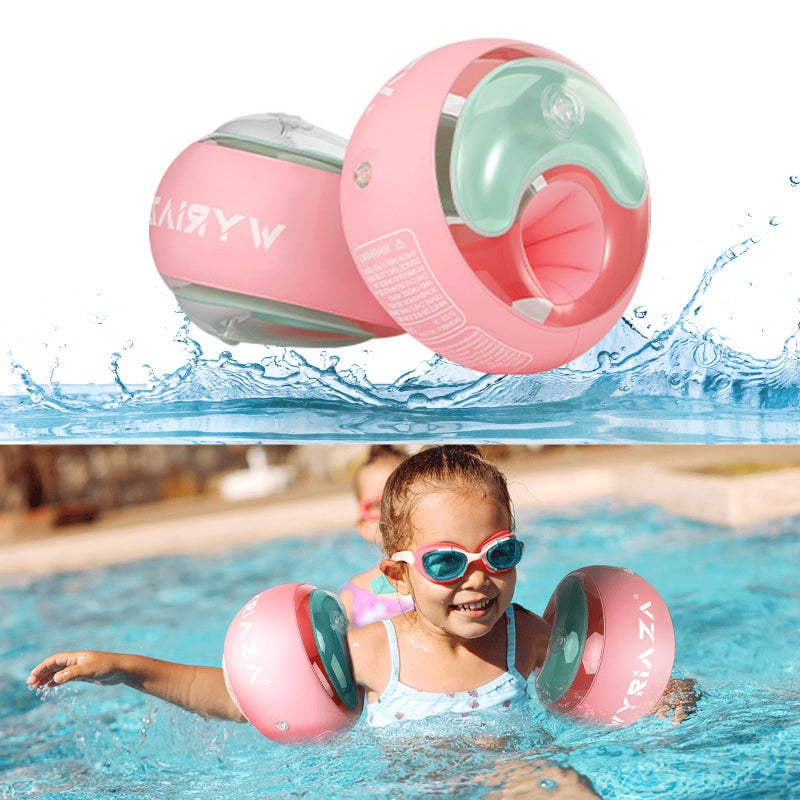 Loowarts Arm Floaties for Kids 2-6 Year,Inflatable Arm Bands Float as Water Wings & Swimmies,3-Chambers Independent Safety System for Toddler Weight (33-55 LB). Pink Floater Sleeves. - Image 1